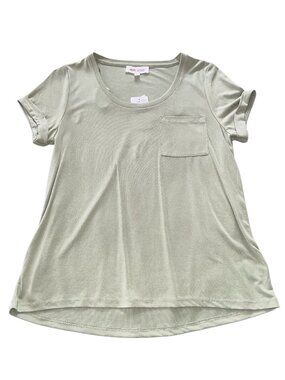 Pink Rose Sage Green Pocket Tee Short Sleeve High Low Hem Top Size M